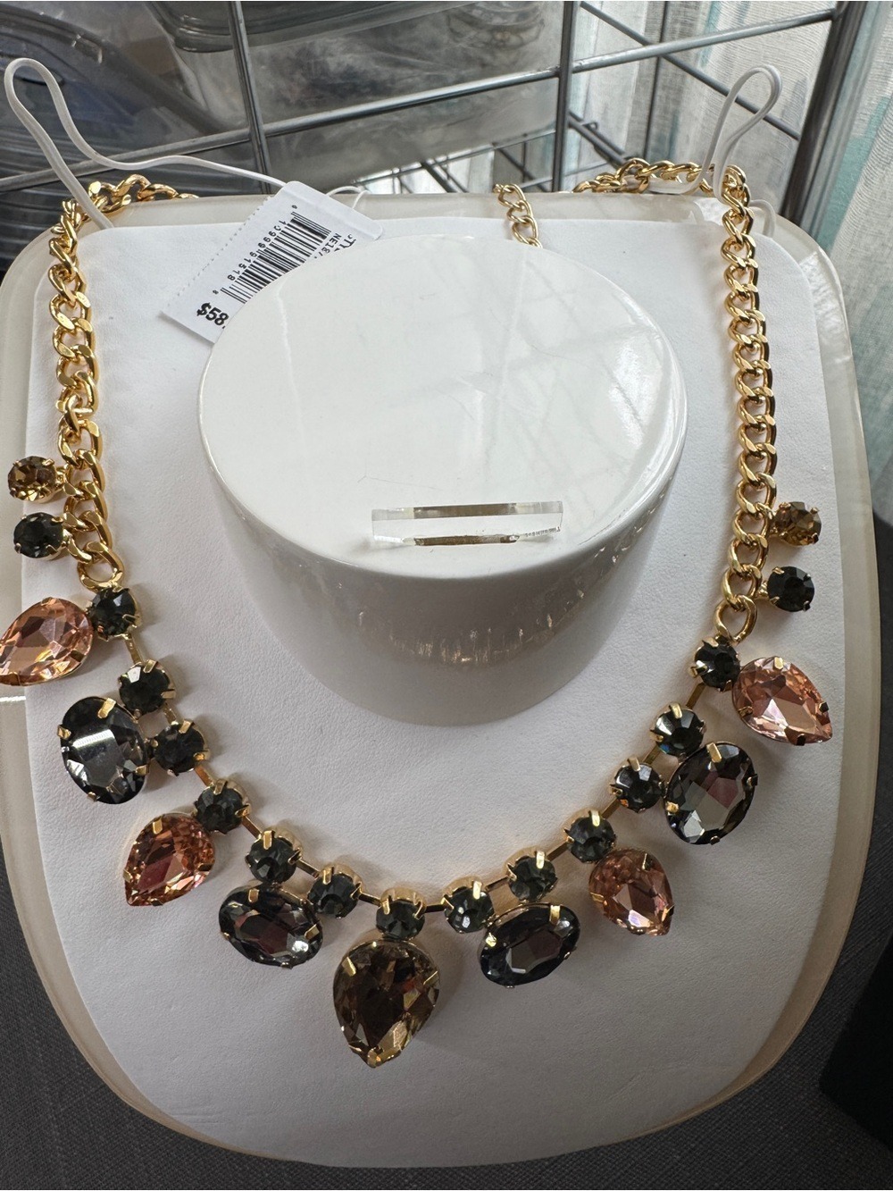 Gold Chain Statement Necklace with Pink and Black Crystals